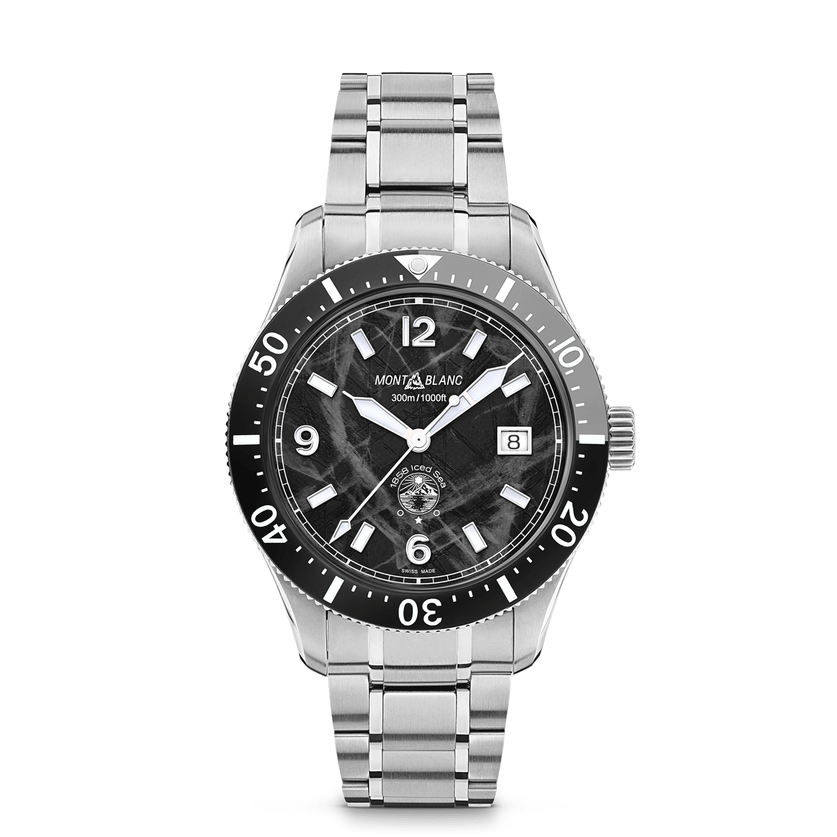 Montblanc Iced Sea Automatic Date MB129371 с чёрным циферблатом с ледниковым узором